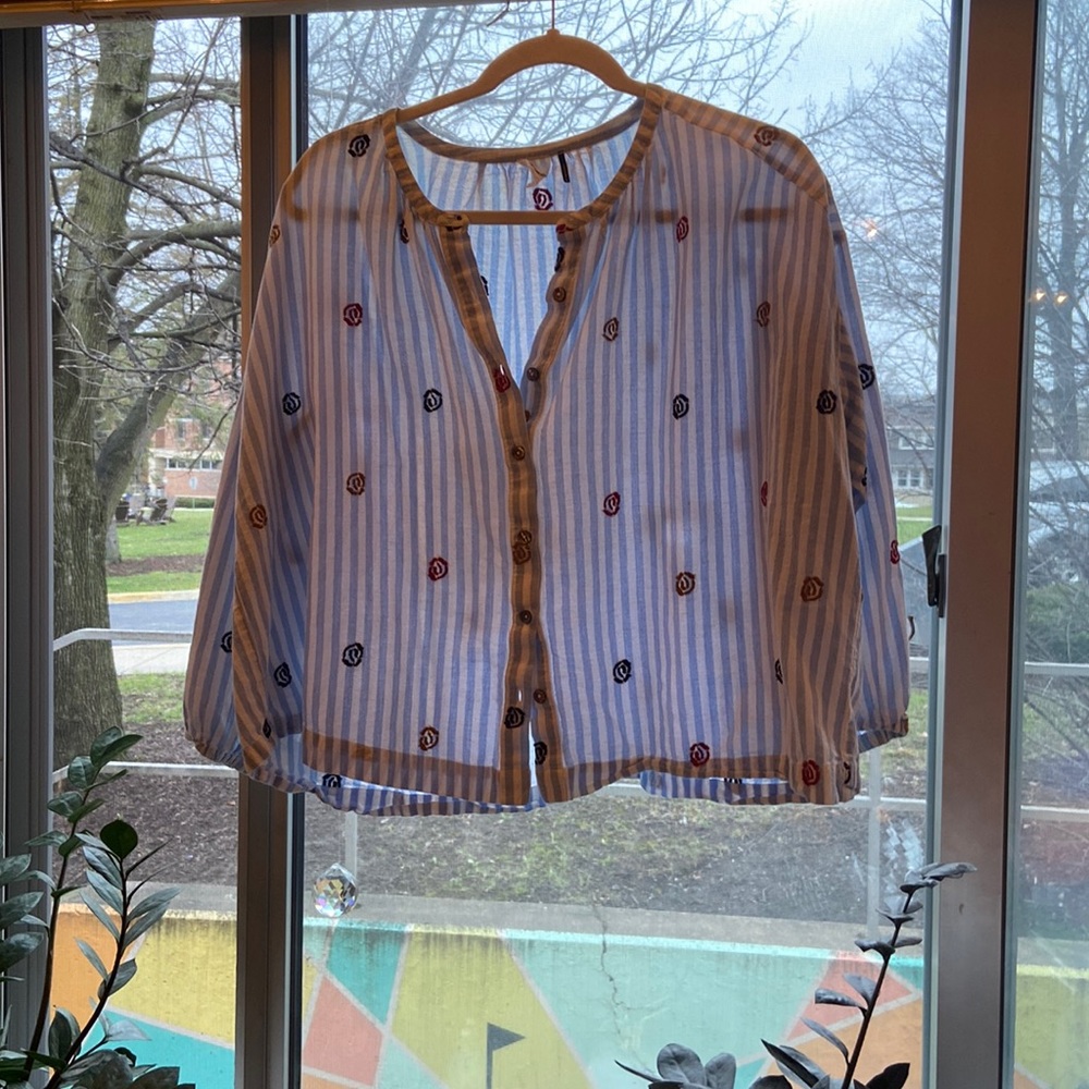 Anthropologie striped blouse with floral detail